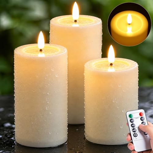 Outdoor Waterproof Flameless Candles Battery Operated with Remote and Timer - color: Ivory, size: 3" x5" 6"7"
