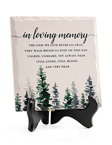 LukieJac in Loving Memory Ceramic Tile with Wooden Stand, Remembrance Sympathy Gifts for Loss of Loved One- Bereavement/Condolences/Grief Gifts-Funeral Decor Sorry for Your Loss -Trees (3 Options) - color: 2- In Loving Memory