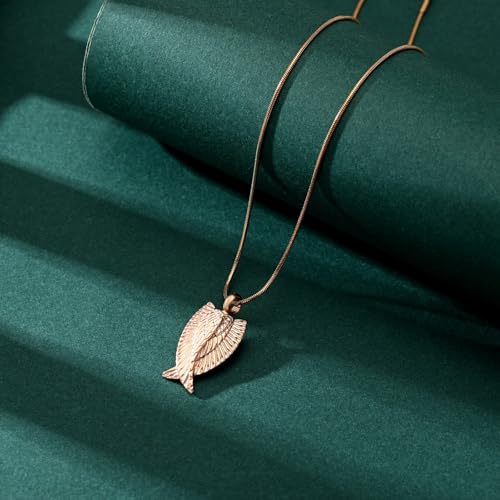Angel Wings Cremation Jewelry Necklaces Stainless Steel Urn Necklaces for Ashes Memorial Keepsake Pendant for Women Men Gifts With Funnel Kit & Bag - color: RoseGold