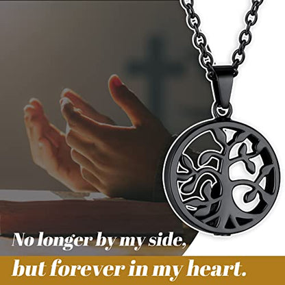 GOLDCHIC JEWELRY Urn Necklaces for Ashes, Stainless Steel Pet/Cross/Birthstone/Tree of Life Personalized Keepsake Memorial Jewelry for Women - color: Family Tree - Black Plated, style: No Engraving