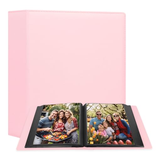 Aevdor 8x10 Photo Album, 168 Photos, Leather Cover, Pink | Large Capacity, Side-Loading Clear Pockets, Vertical 8x10 Layout, Black Inner Pages, Wedding, Travel, Baby & Family Memories - color: Pink