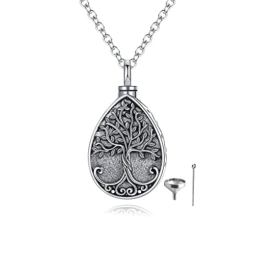 Sterling Silver Tree of Life Flower Celtic Cremation Ashes Urn Pendant Necklace for Women - color: Tear2 *Treelife Sty1