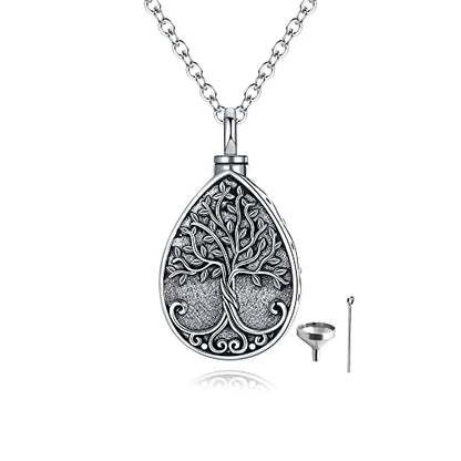 Sterling Silver Tree of Life Flower Celtic Cremation Ashes Urn Pendant Necklace for Women - color: Tear2 *Treelife Sty1