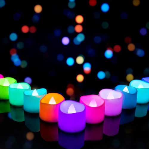 Homemory 24-Pack 7-Color Changing Flameless Tea Light Candles, 200+ Hours - color: 7 Color Changing Glow – White Body, size: Pack of 24