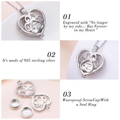 DAOCHONG Cat Urn Necklace Pet Cremation Memorial Jewelry for Women | 925 Sterling Silver Cremation Pendant | Dog Cat Paw Print Heart Locket | Pet Ashes Keepsake for Loved Ones - style: Pet Urn Necklaces