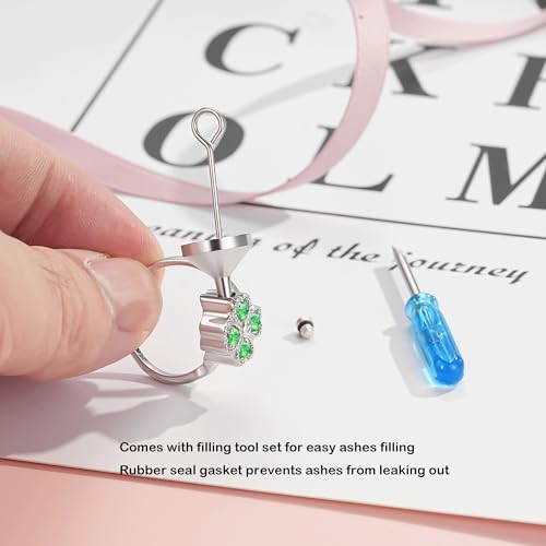ZOEXUE Four Leaf Clover Cremation Urn Ring for Women, 925 Sterling Silver Adjustable Open Memorial Keepsake Ring with Opal Stones, Holds Ashes Bereavement Sympathy Gift - color: green
