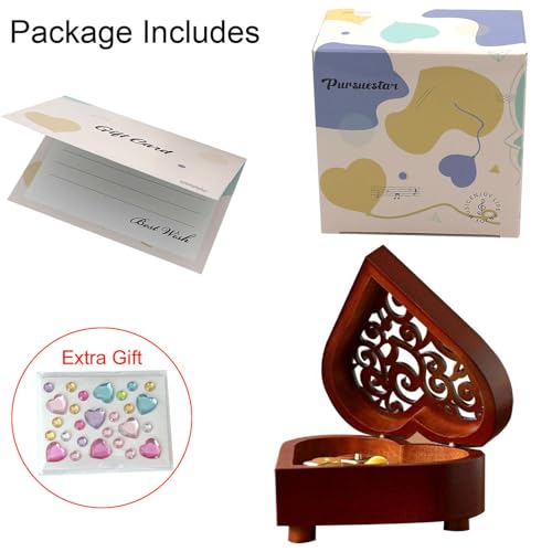 Pursuestar Anastasia Once Upon a December Music Box, Heart Shaped Vintage Hollow Out Wood Mechanism YunSheng Movement Wind Up Musical Box Gifts for Birthday Mother's Day Valentine's Day - style: Once Upon a December