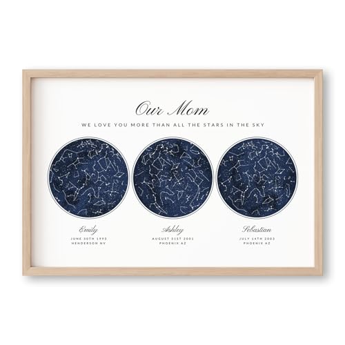 BlissfulMelodyDesign Custom Star Sky Map Print, Navy Watercolor Texture Zodiac Constellation, Wedding Anniversary Birthday Newborn Gift, Wall Art Prints (Three Circles) - style: Three Circles