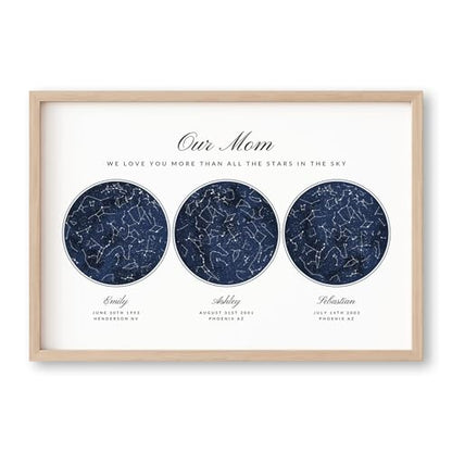 BlissfulMelodyDesign Custom Star Sky Map Print, Navy Watercolor Texture Zodiac Constellation, Wedding Anniversary Birthday Newborn Gift, Wall Art Prints (Three Circles) - style: Three Circles