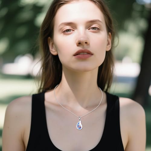 925 Sterling Silver Urn Necklace for Ashes, Teardrop/Tree of Life/Sunflower/Dragonfly/Sea Turtle/Celtic Knot/Elephant/Hummingbird Memorial Cremation Pendant Necklaces for Animal Human Ashes - color: J: Hummingbird
