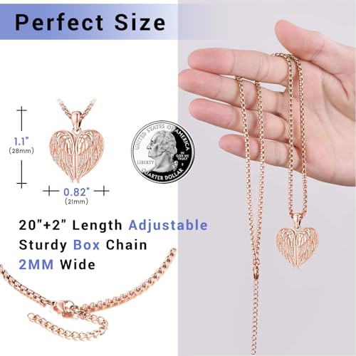 Angel Wings Necklace 925 Sterling Silver Guardian Angel Nurse RN Caduceus Pendant Charm Crystal Angel Jewelry Gifts for Women - style: F-Angel Wings Locket (Rose Golden)