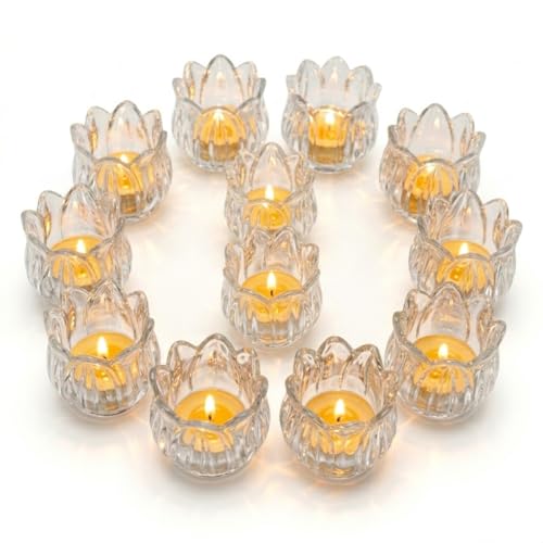 Tulip Votive Candle Holders Set of 12, Tea Light Candle Holder Glass for Table Centerpiece, Tealight Candle Holders for Wedding Déco, Birthday, Anniversary, Parties, and Holiday (Clear) - color: Clear - Set of 12