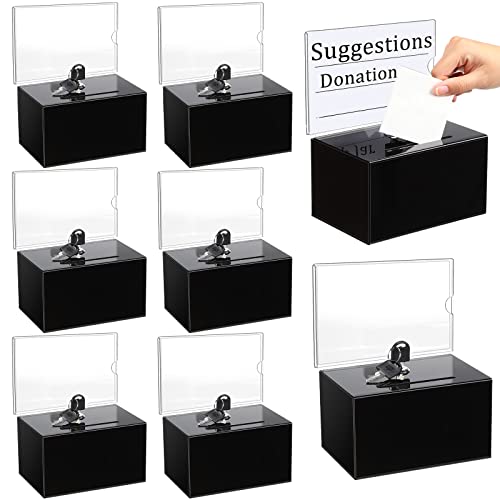 Tuanse Acrylic Donation Box with Lock and Sign Holder Tip Jar Raffle Ticket Box Clear Ballot Boxes for Fundraising Voting Suggestion Collection School 6.1 x 4.3 x 3.8 Inch - color: Black