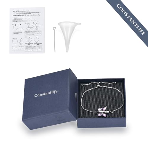 constantlife Crystal Butterfly Cremation Bracelet for Ashes for Women Stainless Steel Pendant Urn Keepsake Adjustable Wristband Bangle Memorial Jewelry Gift - color: Customize