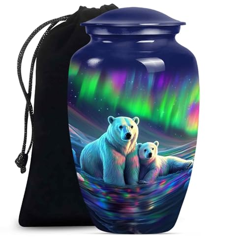 Northern Lights Polar Bear Urn for Adult Ashes Male & Female, Large 10" Urn - color: Polar Bear, size: 10 inch (1 piece)