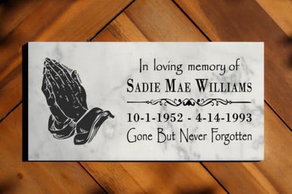 Personalized Prayer Hands Memorial Stone – Custom Marble Sympathy Plaque – In Loving Memory Bereavement Gift - color: Prayer Hands