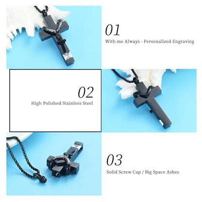 Oinsi Black Cross Urn Necklace For Ashes Of Loved Ones With Birthstone Always In My Heart Cremation Jewelry Keepsake Pendant Women Men - color: Clear Stone