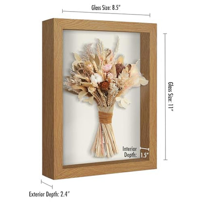 Americanflat 8.5x11 Shadow Box Frame with Shatter-Resistant Glass - Silhouette Collection - Large Shadow Box Display Case for Tabletop and Wall Display - Dark Oak with Soft Felt Back | Shatter-resistant glass, 1.5 inch interior depth, hangs vertical or ho