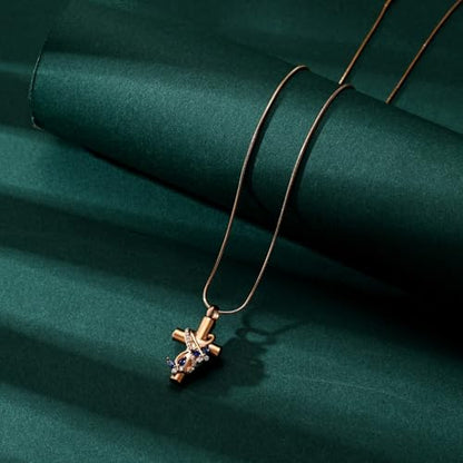 Butterfly Cross Cremation Jewelry Urn Necklaces Stainless Steel Cross Urn Necklaces for Ashes Memorial Keepsake Pendant for Women Gifts With Funnel Kit & Bag - color: Rose+Blue
