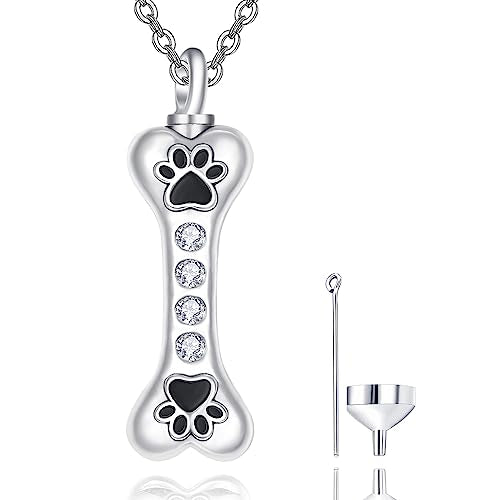 Dreamboat Pet Cremation Urn Necklaces for Dog Cat Ashes 925 Sterling Silver Paw Print Keepsake Pendant Memorial Jewelry Gifts for Women Men - style: 01F-Bone Vial