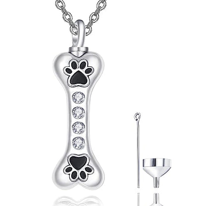 Dreamboat Pet Cremation Urn Necklaces for Dog Cat Ashes 925 Sterling Silver Paw Print Keepsake Pendant Memorial Jewelry Gifts for Women Men - style: 01F-Bone Vial