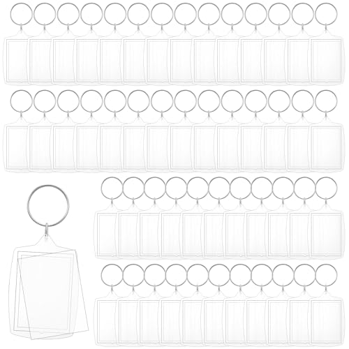 150 Pcs Acrylic Photo Keychain, 2.20x1.61 Inch Clear Blank Picture Frame Keyring with Insert for DIY Personalized Gifts, Wedding, Graduation Favors