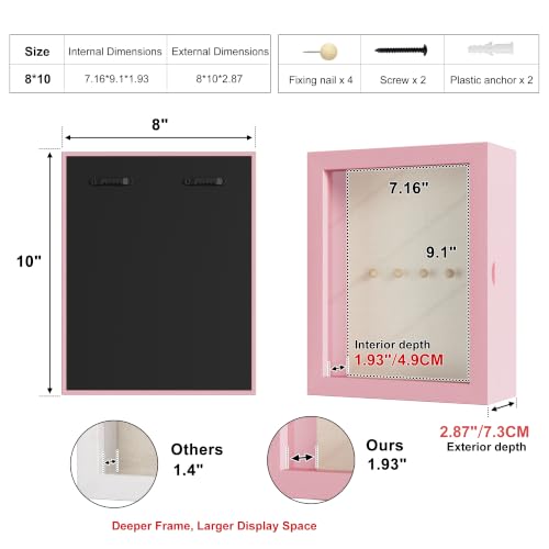 Love-KANKEI Deep Shadow Box Frame 8x10,Solid Wood Frame,Memory Box,Pink - color: Pink, size: 8 x 10