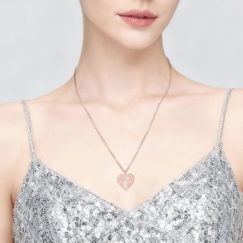 Angel Wings Necklace 925 Sterling Silver Guardian Angel Nurse RN Caduceus Pendant Charm Crystal Angel Jewelry Gifts for Women - style: E-Angel Wings Urn (Rose Golden)