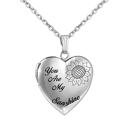 YOUFENG You are My Sunshine Necklace Sunflower Locket Necklace that Holds Pictures Heart Locket Pendant Gifts for Her - style: Silver Sunflower locket