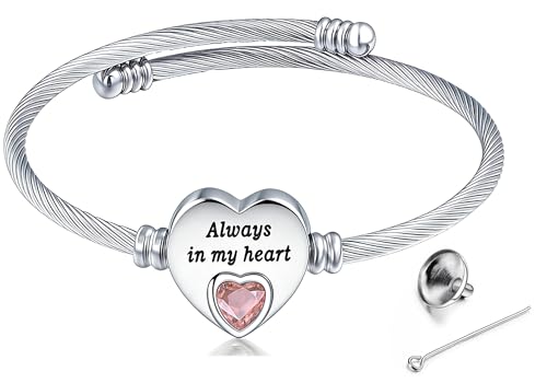 YOUFENG Urn Bracelet for Human Ashes Birthstone Cremation Adjustable Bracelets Stainless Steel Keepsake Cuff Bangle Jewelry for Men Women