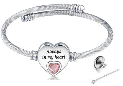 YOUFENG Urn Bracelet for Human Ashes Birthstone Cremation Adjustable Bracelets Stainless Steel Keepsake Cuff Bangle Jewelry for Men Women