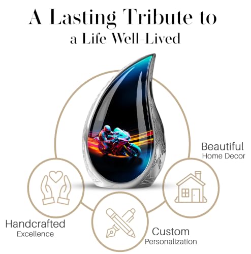 Racer Bike Urns for Ashes, Teardrop Urn for Ashes Adult Male, Funeral Cremation Urns for Ashes, Unique Urn for Ashes for Women, Urns for Human Ashes Adult Man, Large Cremation Urns 10 Inches - size: Large