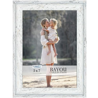 Icona Bay 5x7 Cloudy White Picture Frame - Cape Cod Style 5 x 7 Photo Frame - Table Top or Wall Mount - Bayou Collection - size: 5x7