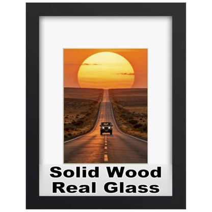 RPJC 9x12 Solid Wood Picture Frame Real Glass Cover Black - color: Black, size: 9x12 mat 6x8