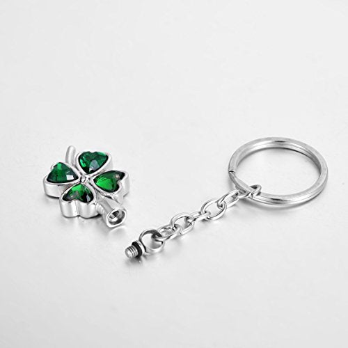 COCO Park Lucky Four Leaf Flower Urn Keychain for Ashes Green Crystal Cremation Jewelry Memorial Keepsake