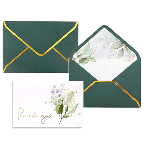 Heavy Duty Thank You Cards with Envelopes - 36 PK Gold Notes 4x6 Inches Baby Shower Wedding Small Business Graduation Funeral Bridal (Greenery) - style: Greenery