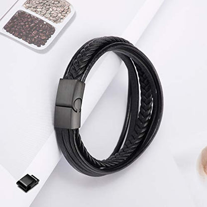 Mens Leather Bracelet with Clasp Cowhide Multi-Layer Braided Leather Mens Bracelet - style: 2pcs Couple leather style&8.5