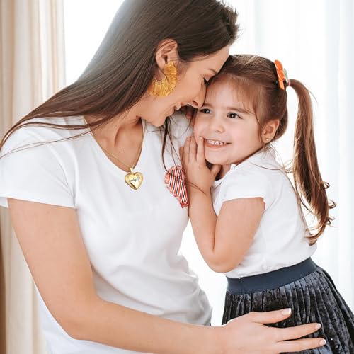 Personalized Heart Locket Necklace for Women with Picture Custom Inside Engraved Text Silver/Gold/Rose Gold Photo Locket Stainless Steel Memorial Gifts for Mom Daughter Grandmother - color: F2: Gold