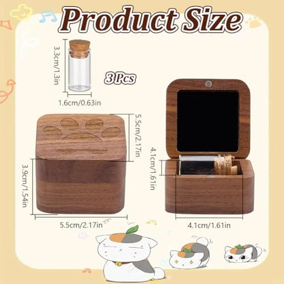 Pet Fur Keepsake Box with 3 Glass Pet Hair Memorial Bottles Wooden Paw Dog Cat Ashes Storage Shadow Box Pets Memorial Urn Can Hold Photos Pet Loss Sympathy Gifts for Pet Lovers Friends