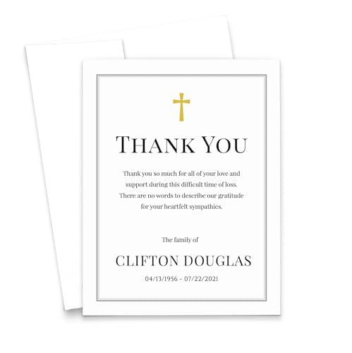Modern Pink Paper Simple Funeral Thank You Cards Memorial Thank You Notes, Funeral Thank You Notes with Envelopes, Sympathy Notes for Funerals, Your Choice of Quantity and Envelope Color - color: Black and Gold