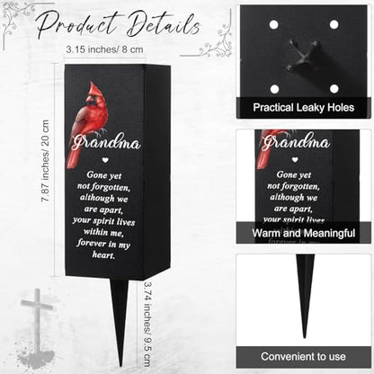 Hushee Grandma Memorial Cardinal Grave Decor Metal Cemetery Flower Vase | Gravesite Flower Holder with Spike, Funeral Flower Vase Grave for Loss of Loved One, Cemetery Outdoors Yard Garden Decoration - style: Grandma