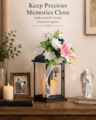 Remembrance Lantern with Flower, Memorial Gift for Loss of Mom Dad Husband Wife, Sympathy Funeral Gift to Honor Loved One - color: A Limb Has Fallen/Black