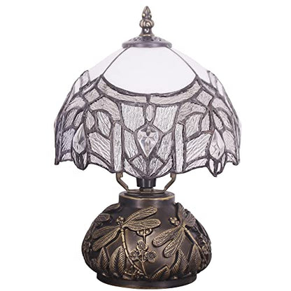 Small Tiffany Lamp Mini Stained Glass Table Lamp White Bending Style | Mushroom Desk Light Memory Sympathy Lamp 8X11 Inch - color: White Bending Style