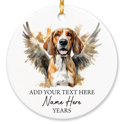 Personalized American Foxhound Dog Memorial Ornament, Sympathy Remembrance Gifts for Loss of Dog, American Foxhound Angel Xmas Ornament, Custom Text Dog Name & Year Ornament, Dog Memorial Ornament - color: American Foxhound Ornament