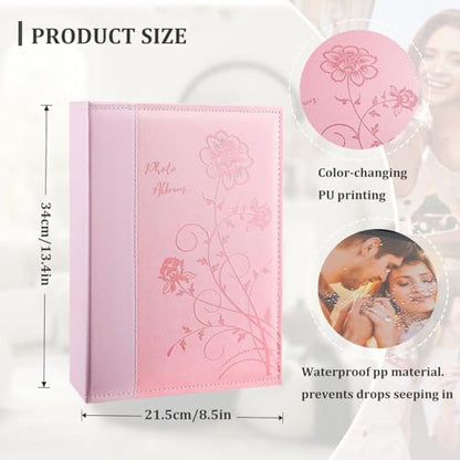 Artmag Photo Album 4x6 300 Photos, Extra Large Capacity Leather Cover Wedding Family Photo Albums Holds 300 Horizontal 4x6 Photos(Pink) - color: Pink, size: 300 Pockets