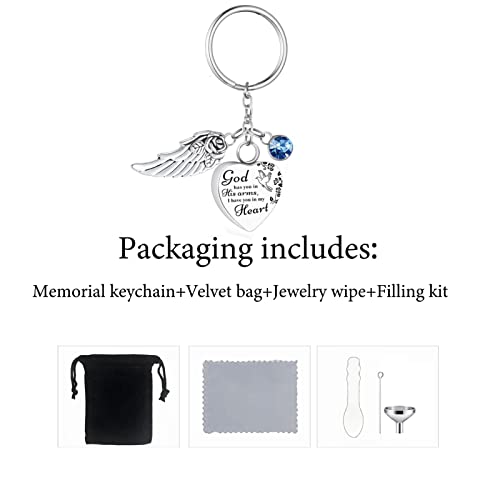 Heart Urn Necklace for Ashes Cremation Jewelry Urn Keychain for Ashes with Birthstone Cremation Keychain - color: March