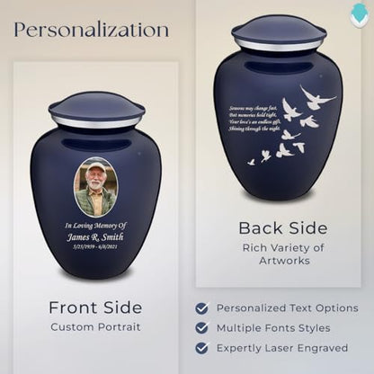 Geturns Embrace Adult Personalized Doves Cremation Urns for Human Ashes I Large Picture Cobalt Blue Funeral Urn for Adult Men and Women with Double Side Engraving I 200 lbs - color: _Cobalt Blue (Double Sided)