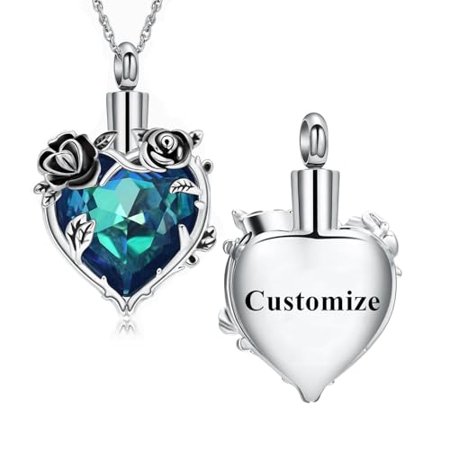 shajwo Cremation Jewelry Rose Flower Heart Urn Necklaces for Ashes for Women Memorial Human Ashes Pendant - color: Customize