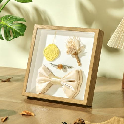 11x11 Shadow Box Frame with Shatterproof Clear Glass & Push Pins - color: Wood Color+foam Back+foam Packaging, size: 11x11