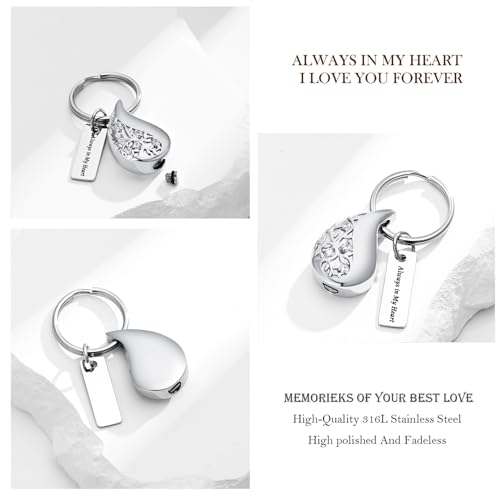 Hearbeingt Teardrop Urn Keychain for Ashes Tree of Life Cremation Jewelry - color: A-silver